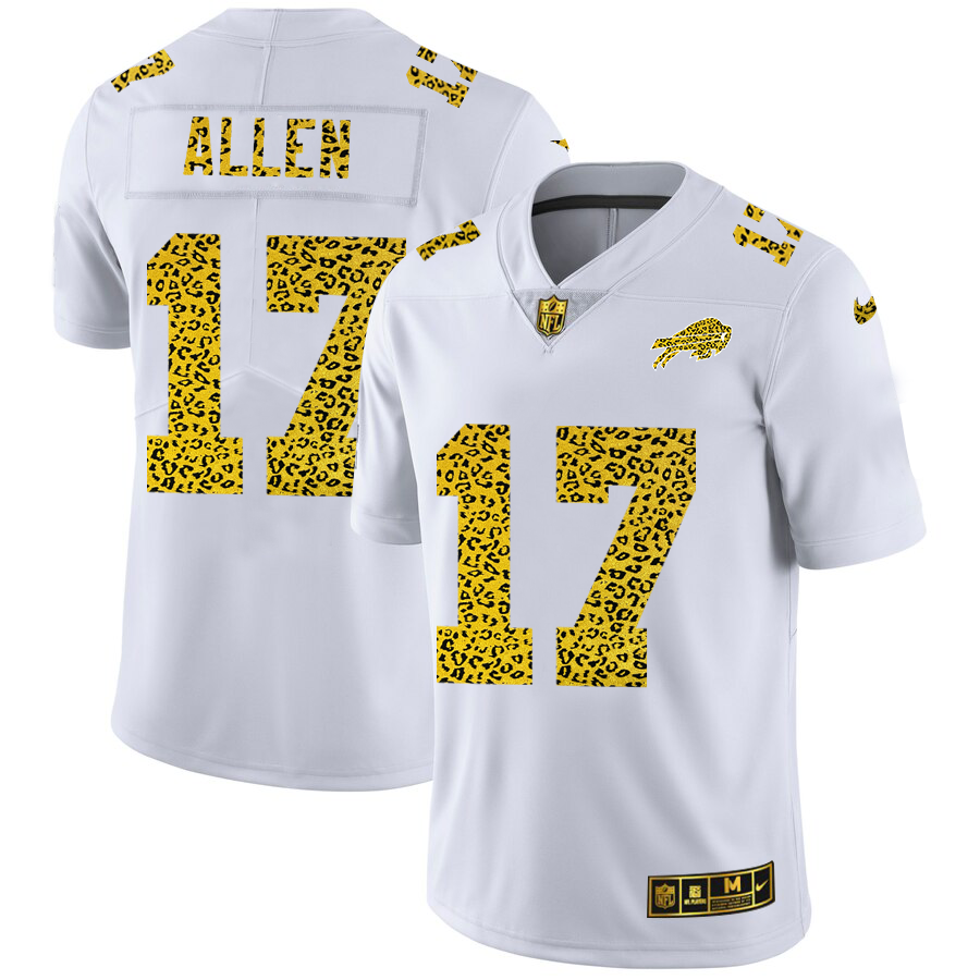 Buffalo Bills #17 Josh Allen Men Nike Flocked Leopard Print Vapor Limited NFL Jersey White->buffalo bills->NFL Jersey